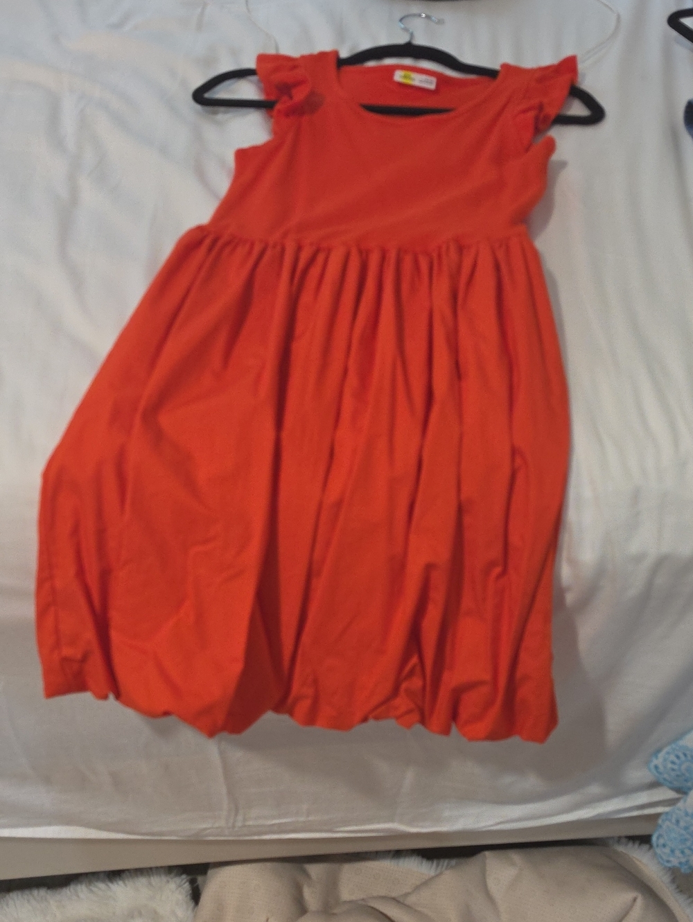 Girls Orange Ruffle-Sleeve Cotton Dress